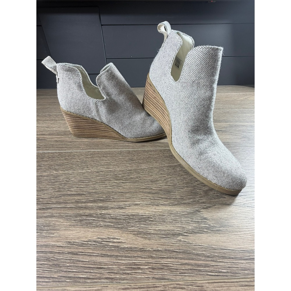 Toms Kallie Wedge Ankle Boots Gray Fall Twill Classic Preppy Party Size 7.5